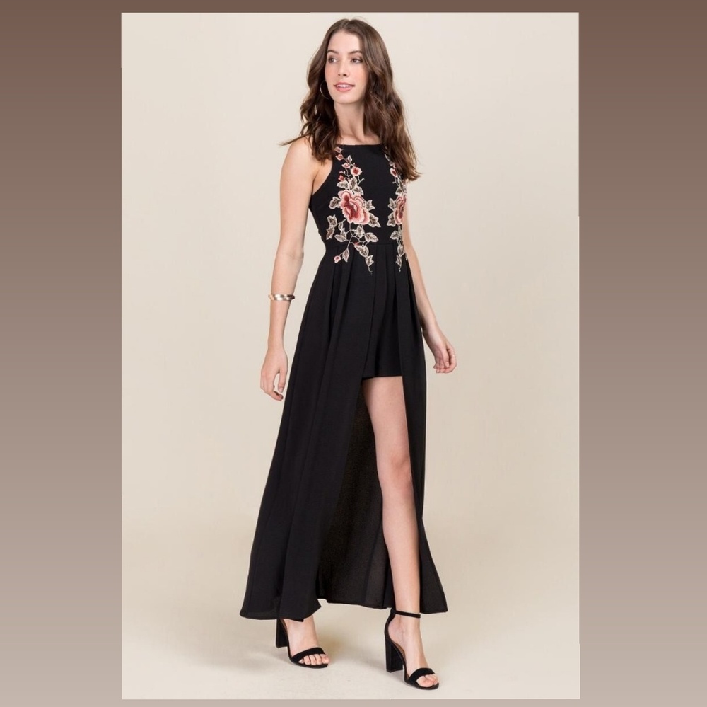 Floral Applique Maxi Romper Jumpsuit